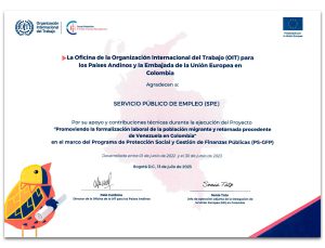 foto distinción otrogada al Servicio Público de Empleo por la Organización Internacional del Trabajo (OIT)