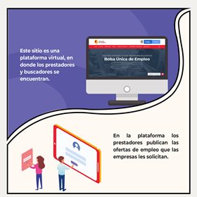 Ilustración de computador mostrando plataforma del Servicio Público de Empleo para registro y búsqueda de vacantes