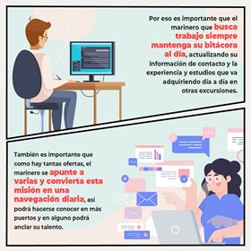 Ilustración de persona usando un computador con texto sobre cómo las tareas y competencias permiten encontrar el empleo adecuado