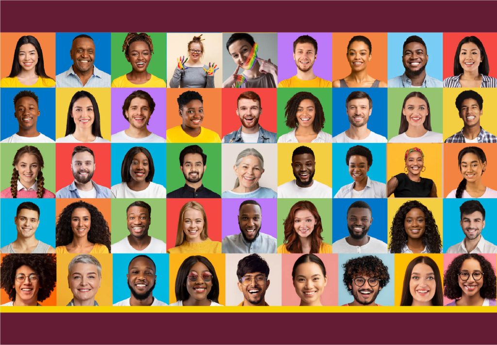 Mosaico de retratos de personas diversas que simboliza la Estrategia de Inclusión Laboral para víctimas del conflicto armado y otras poblaciones del Servicio Público de Empleo